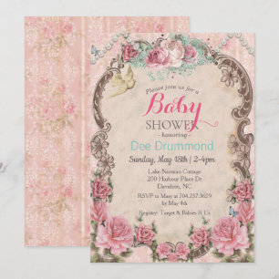 Shabby Chic Baby shower Bloemenuitnodiging Kaart