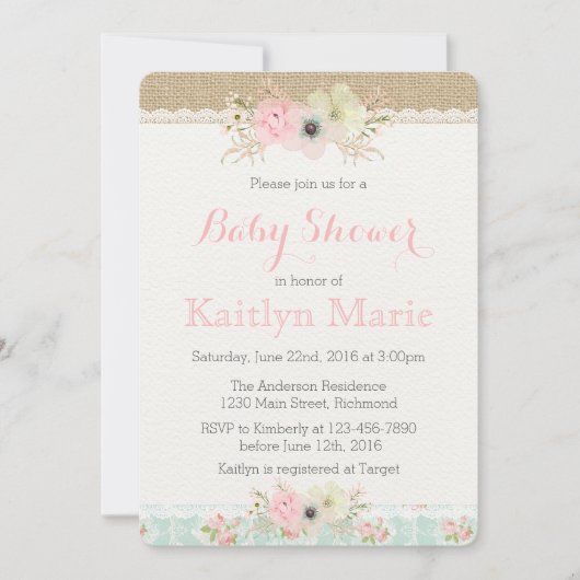 Shabby Chic Baby shower Invitation (Devant)