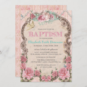 Shabby Chic Baptism Invitation Kaart
