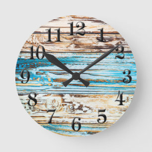 Shabby Chic Beach Weathered Boards Ocean Clock Ronde Klok
