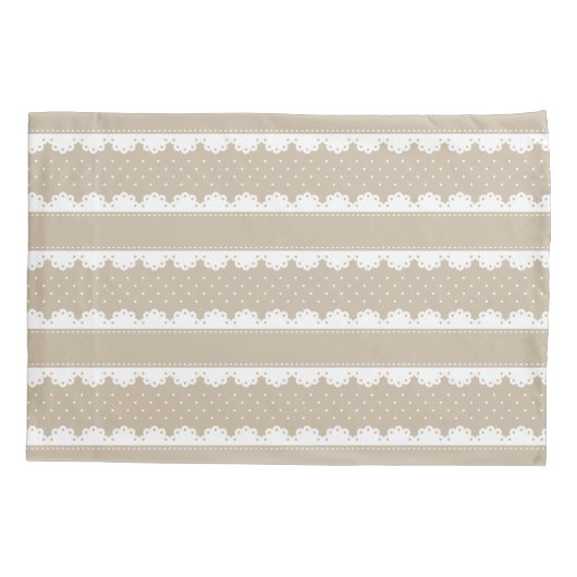 Shabby Chic Beige Lace Striped Pattern Kussensloop (Achterkant)
