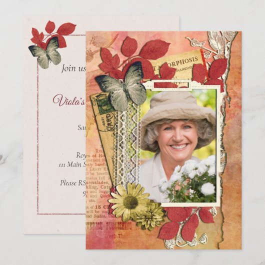 Shabby Chic Birthday Party Invitation Kaart (Voorkant / Achterkant)