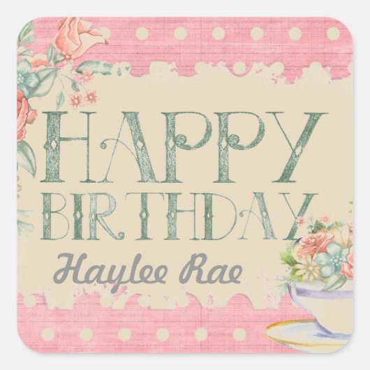 Shabby Chic Birthday Sticker (Voorkant)