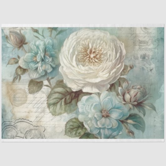 Shabby Chic Blauw  Geïnspireerd Bloemen Decoupage Tissuepapier (Voorkant)