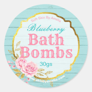 Shabby Chic Blauw Goud Glitter Bath Bomb Labels