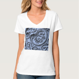 Shabby Chic blauw hout look scroll patroon T-shirt