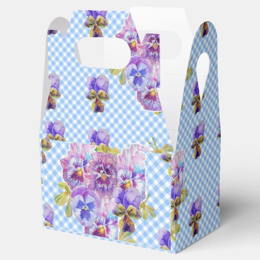 Shabby Chic Blauwe Gingham Viooltjes Bruiloft Bloe Bedankdoosjes (Geopend)