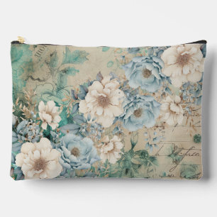 Shabby Chic Blauwgroen Pastel Bloemen Make-up Bag Etui
