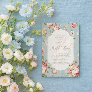 Shabby Chic bloemen Baby shower Kaart