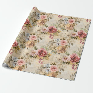 Shabby Chic Bloemen op Beige Cadeaupapier