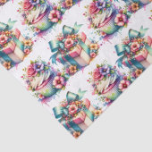 Shabby Chic Bloemen Roze en Blauw Verjaardag Tissuepapier (Detail)