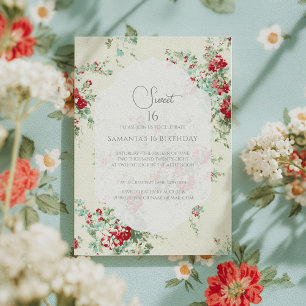 Shabby chic bloemen Sweet 16 Kaart