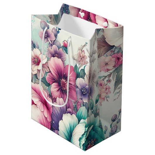 Shabby Chic Bloemen Verjaardag Medium Cadeauzakje (Voorkant Gekanteld)