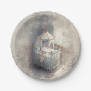 Shabby Chic Blue baby wieg Papieren Bordje