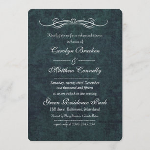 Shabby Chic Blue Damask Rehearsal Dinner Kaart