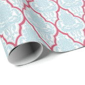 Shabby Chic Blue en Roos Damask Cadeaupapier (Rol Hoek)