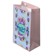 Shabby Chic Blue En vichy fleurs Floral Cadeau Sac (Devant Angle)