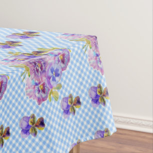 Shabby Chic Blue En vichy Pansy Floral Nappe