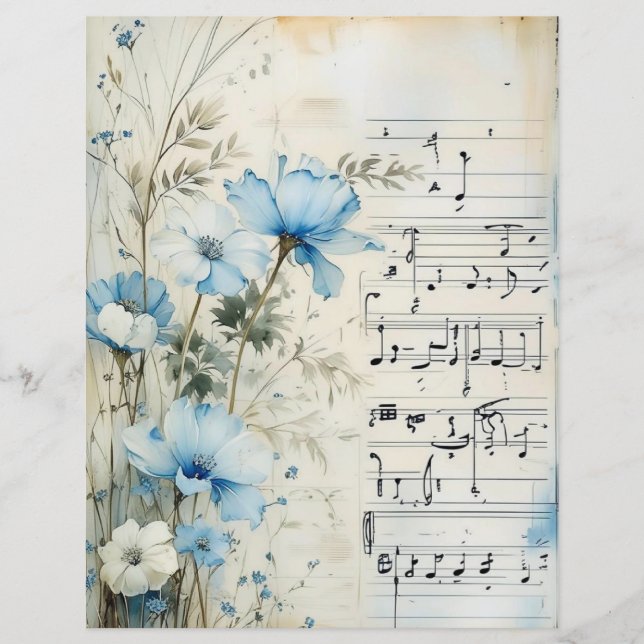 Shabby Chic Blue Floral Papier à rebut (Devant)