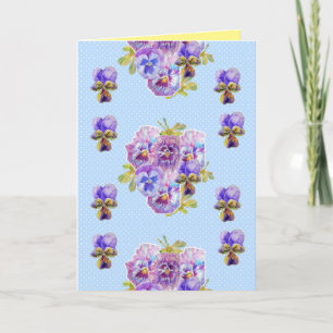 Shabby Chic Blue Pansy Floral Dot Birthday Card Kaart