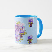 Shabby Chic Blue Pansy Floral Polka Dot Mug (Devant droit)