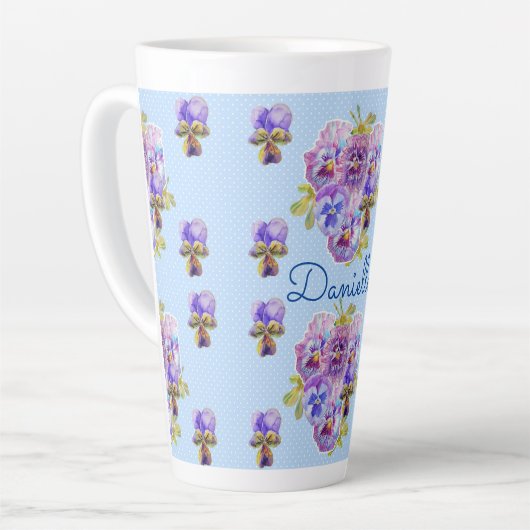 Shabby Chic Blue Pansy Floral Polka Dot Mug (Angle gauche)