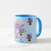Shabby Chic Blue Pansy Floral Polka Dot Mug (Devant droit)