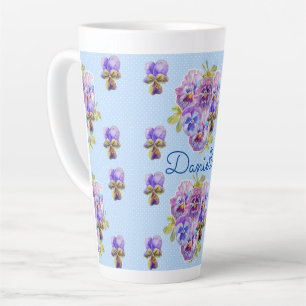 Shabby Chic Blue Pansy Floral Polka Mok