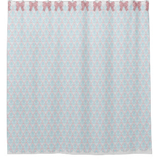 Shabby Chic Blue & Pink Damask w Bows & Lace Douchegordijn
