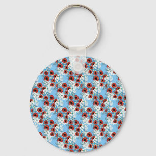 Shabby chic blue red floral flower print van LeahG Sleutelhanger