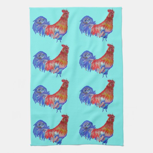 Shabby Chic Blue Rooster Chicken Kitchen Tea Towel Theedoek (Verticaal)