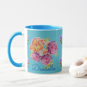 Shabby Chic Blue Rose Floral Viola Flower Mug