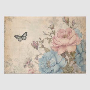 Shabby Chic Blush Blauwe Pioenen Vlinder Tissuepapier