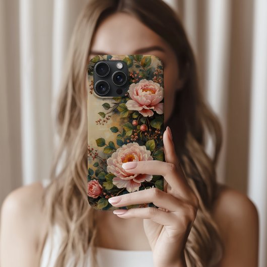 Shabby Chic Blush Pink Pioenjes Custom Name Case-Mate iPhone Case