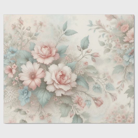 Shabby Chic Blush Pink Sage Green Boho Floral Roos Cadeaupapier (Vlak)