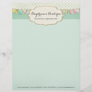 Shabby Chic Boutique Vlaggenlijn in Roze, Mint en Custom Briefhoofd