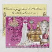 Shabby Chic BRIDAL SHOWER INVITATION DAMASK Wallpa Kaart (Voorkant / Achterkant)