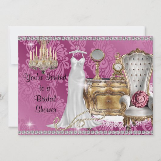Shabby Chic BRIDAL SHOWER INVITATION DAMASK Wallpa Kaart (Voorkant)