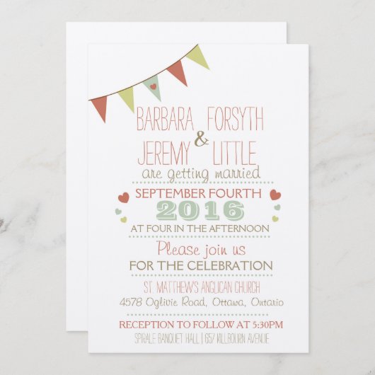 Shabby Chic Bunting Faire-part de mariage (Devant / Derrière)