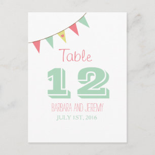 Shabby Chic Bunting Table Number Roze en Mint Briefkaart