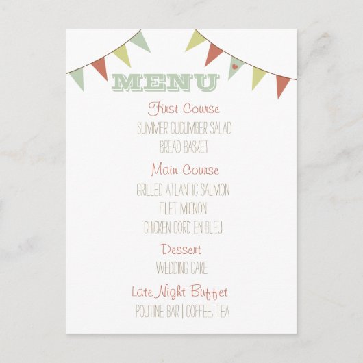 Shabby Chic Bunting Wedding Menu (Voorkant)