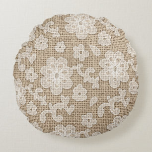Shabby Chic burlap and lace round kussen