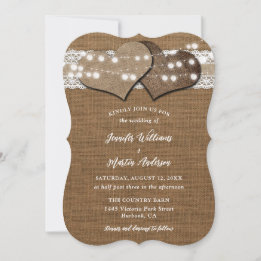 Shabby Chic Burlap en Lace Wedding Invitations Kaart