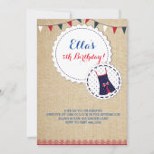 Shabby Chic Burlap Marine Red Invitations d'annive (Devant)