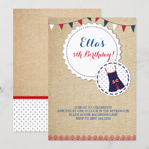 Shabby Chic Burlap Marine Red Invitations d'annive