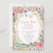 Shabby Chic Burlap Pink Invitations d'anniversaire (Devant)