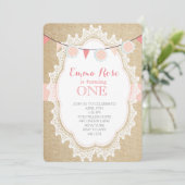 Shabby Chic Burlap Roze Verjaardag Uitnodigingen (Staand voorkant)