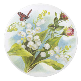 Shabby Chic Butterfly, Roses & Lily of the Valley Keramische Knop