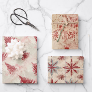 Shabby Chic Christmas Red Mix Trio Inpakpapier Vel