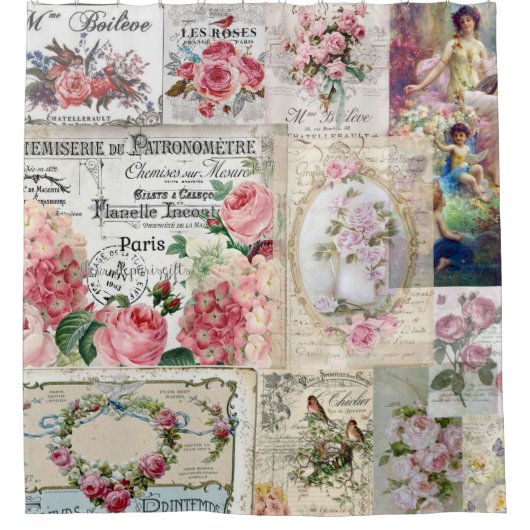 Shabby chic collage,country victorian,decoupage, b douchegordijn (Voorkant)